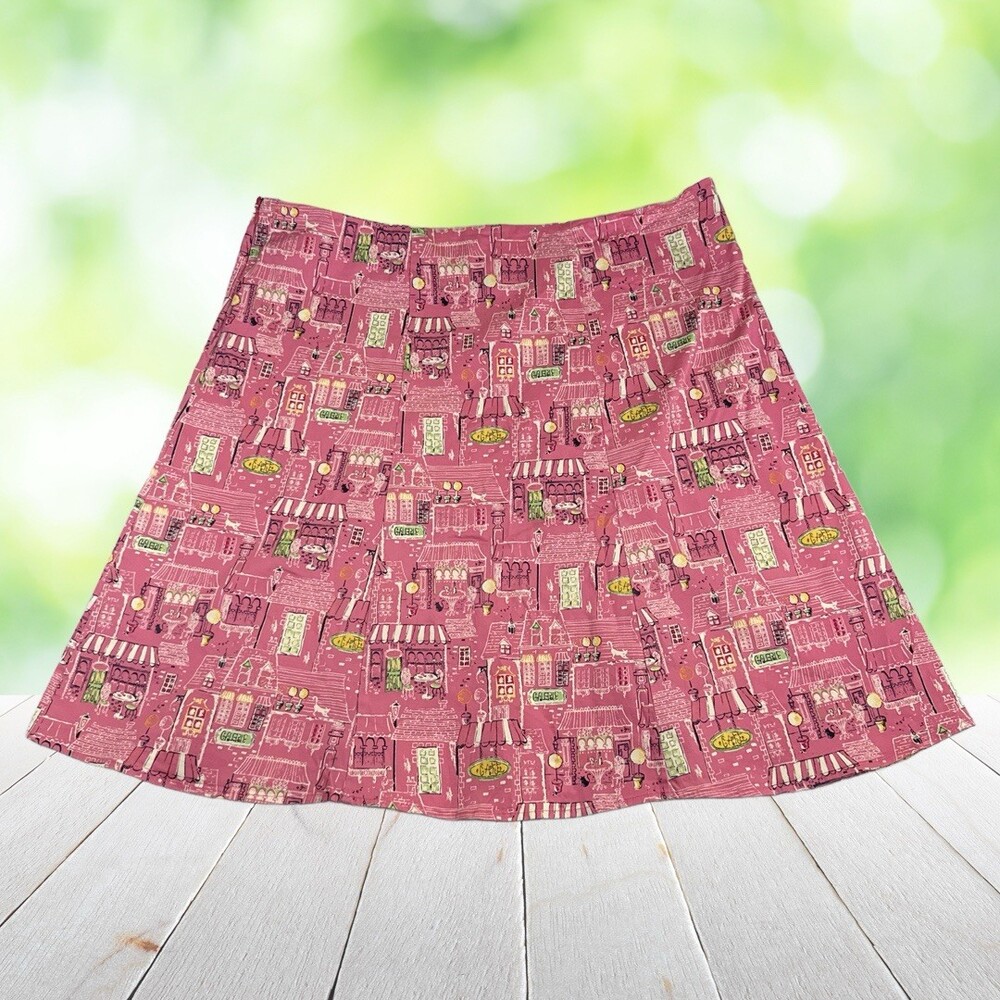 Vintage NY COLLECTION Novelty Print Skirt Pink Paris Rockabilly 50s Cotton Sz 2X